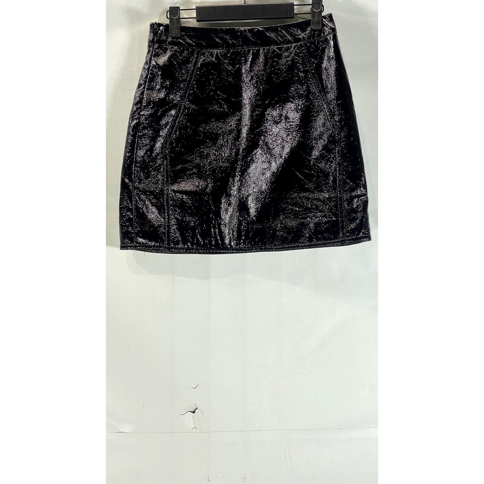ANN SHEN Women's Black Faux Leather Straight Mini Skirt SZ L