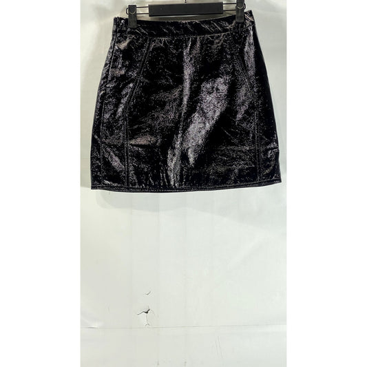 ANN SHEN Women's Black Faux Leather Straight Mini Skirt SZ L