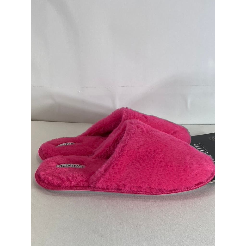 ELLEN TRACY Women's Fuchsia Faux-Fur Comfy Round-Toe Memory Foam Slipper SZ XL