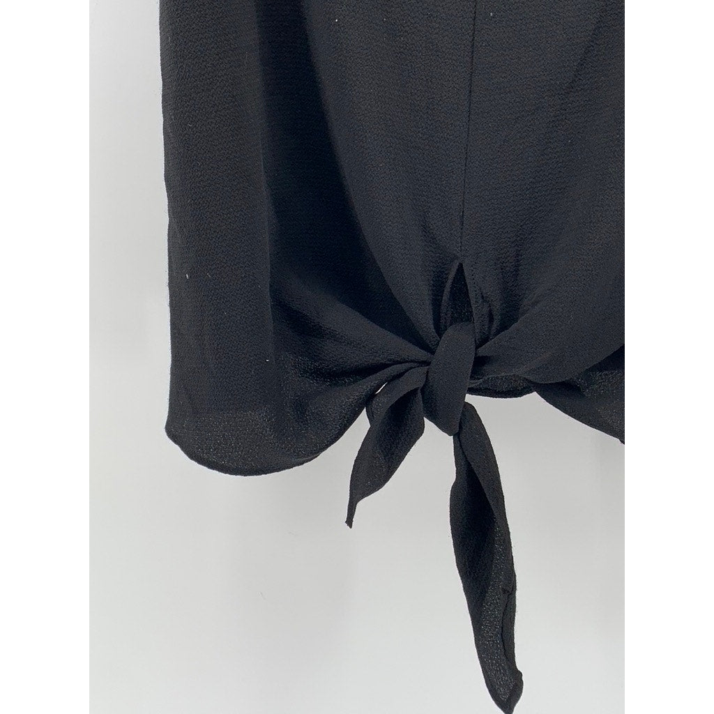 RACHEL RACHEL ROY Women's Black Split V-Neck Tie-Knot Semi-Sheer Tank Top SZ S