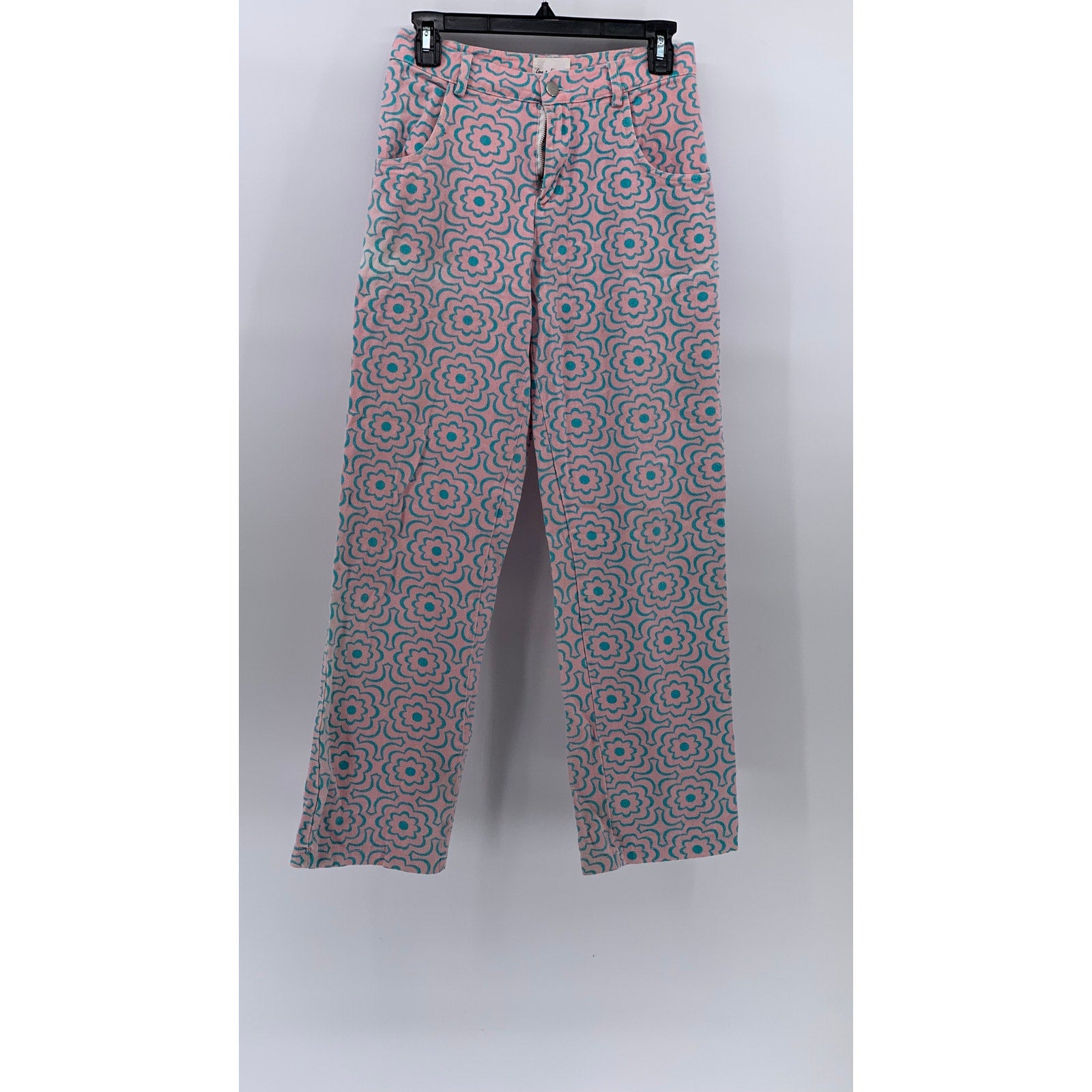 LOVE + HARMONY Women's Pink-Blue Flower Print Straight-Leg High-Rise Pants SZ S