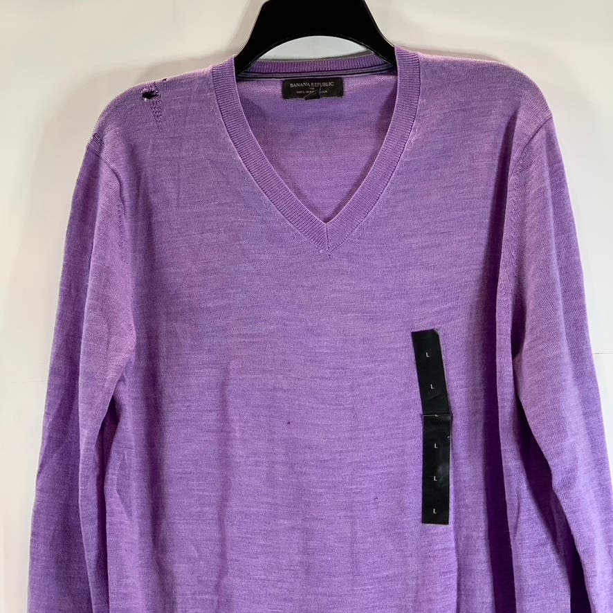 BANANA REPUBLIC Men's Purple V-Neck Merino Wool Pullover Sweater SZ L