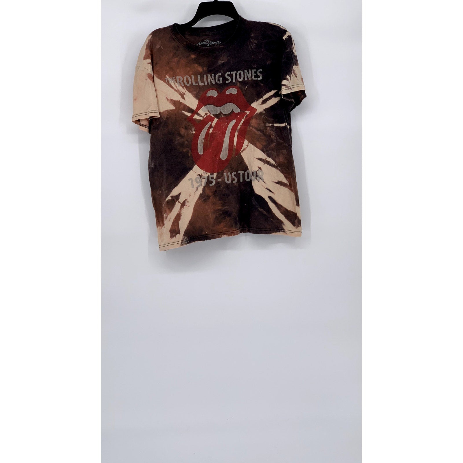 THE ROLLING STONES Unisex Adult Orange-Black Tie-Dye Band Graphic T-Shirt SZ L