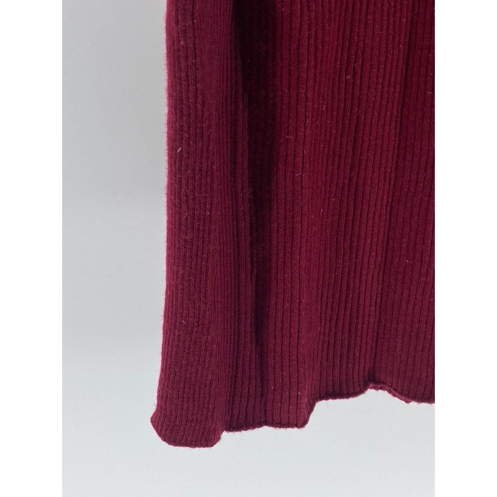 UNIQLO Women's Wine Crewneck Rib Knit Wool Long Sleeve Midi Sweater Dress SZ L