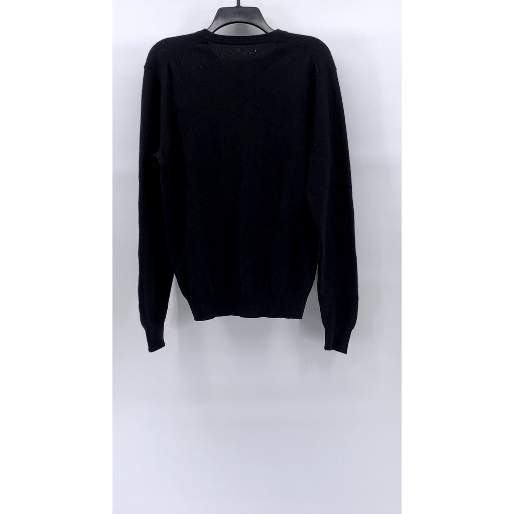 UNBRANDED Men’s Black Solid Cashmere V-Neck Long Sleeve Sweater SZ M