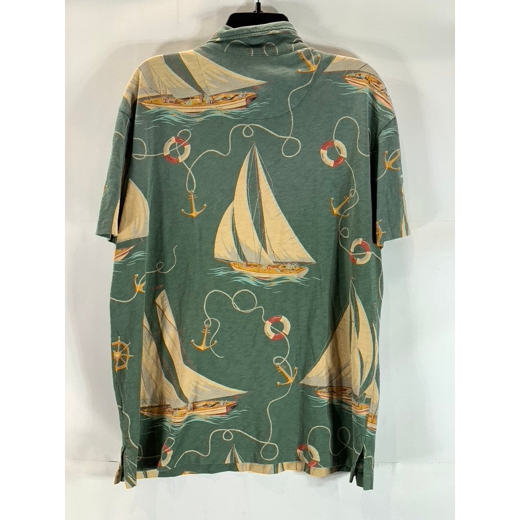 POLO RALPH LAUREN Men's Green Vintage Sailboat Print Short Sleeve Polo Shirt SZL