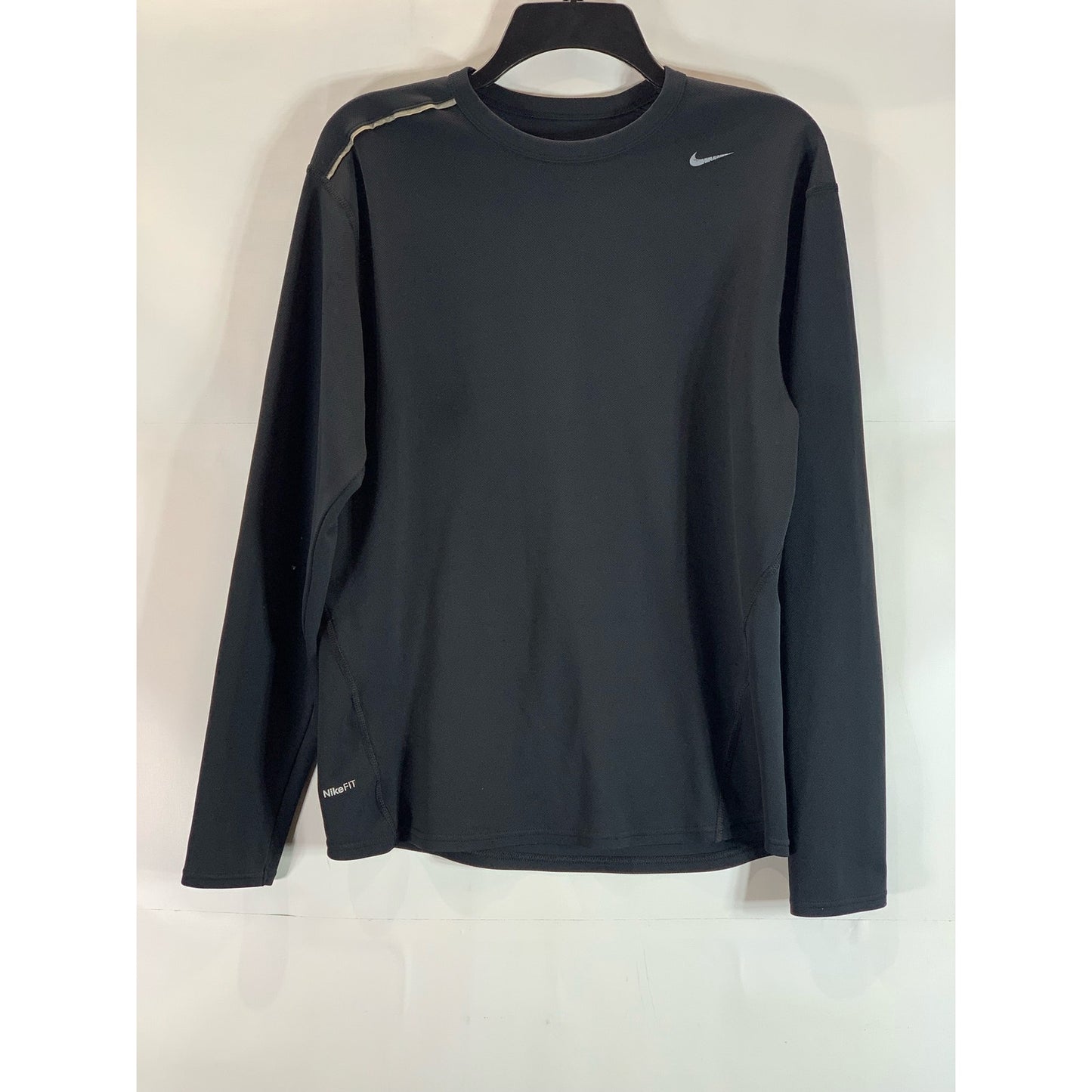 NIKE Men's Black Fit Dry Crewneck Swoosh Logo Long Sleeve Active Shirt SZ M