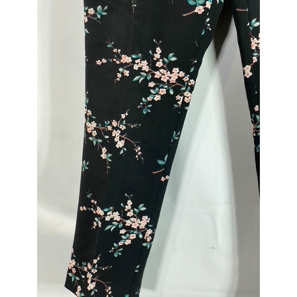 CYNTHIA ROWLEY Women's Black Floral Print Straight-Leg Cropped Pants SZ 4