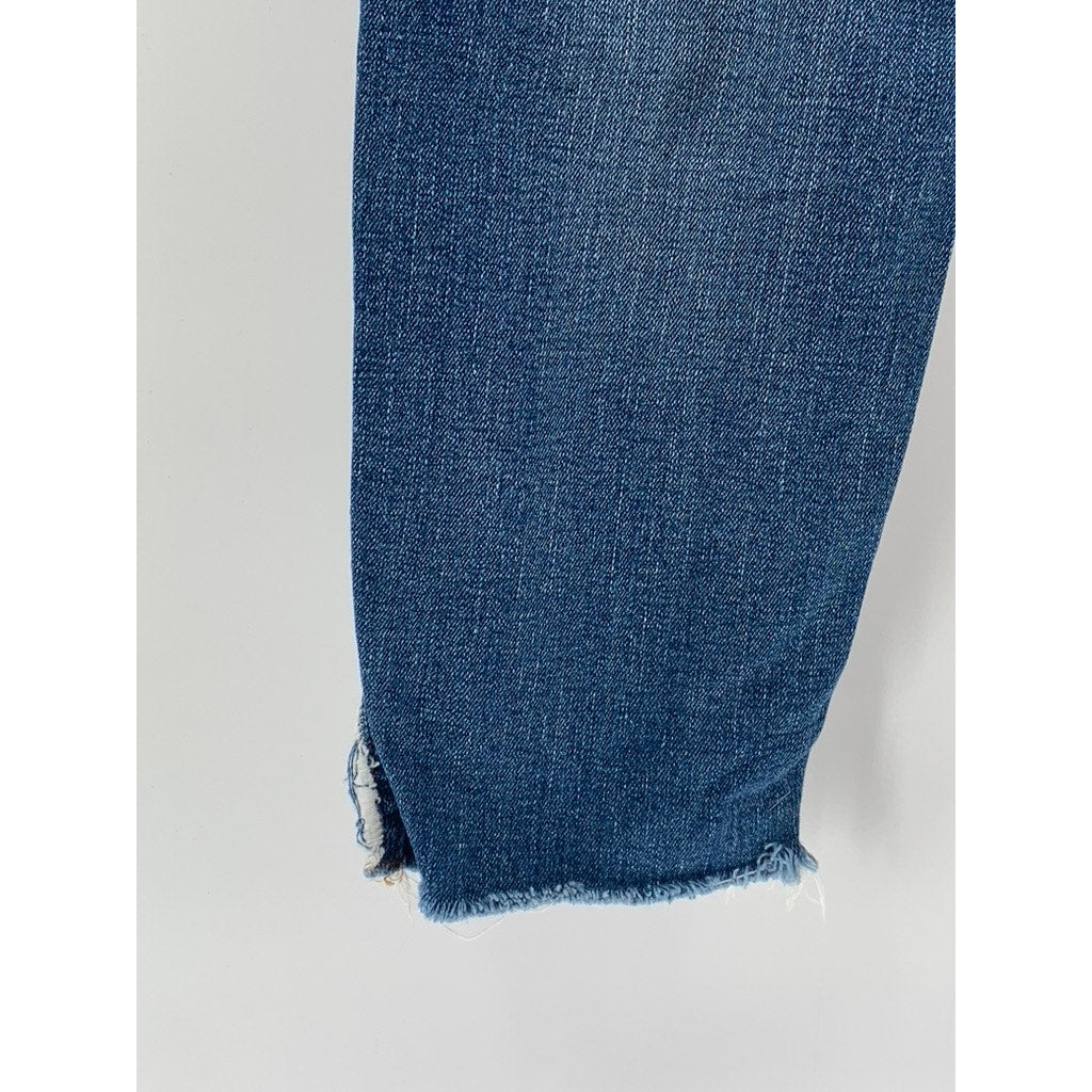 MADEWELL Women's Medium Blue Denim Frayed 10" high Rise Skinny Jean SZ 28