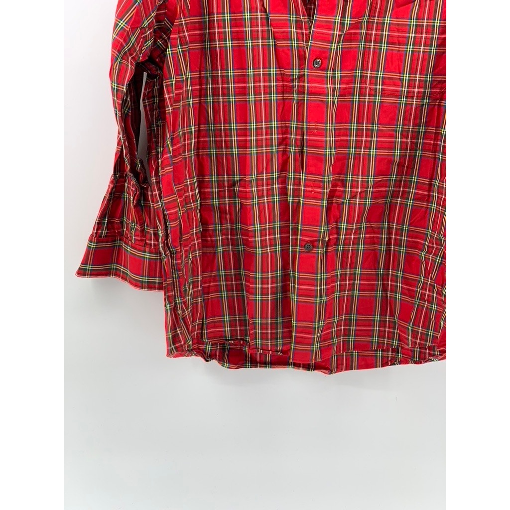 CLUB ROOM Men's Red-Green Plaid Regular-Fit Button-Up Long Sleeve Shirt SZ 17.5