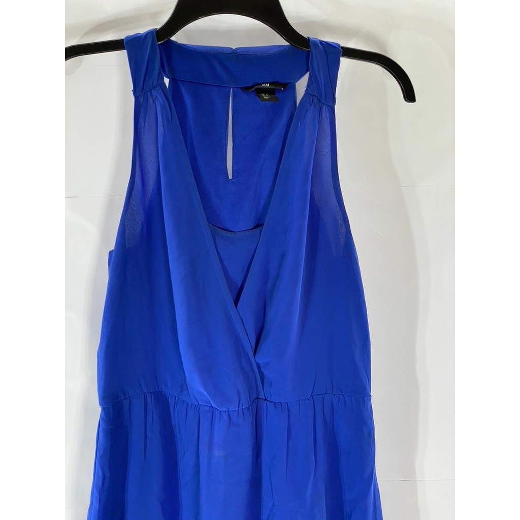 H&M Women's Royal Blue Scoop-Neck Sheer Sleeveless Mini Dress SZ 6