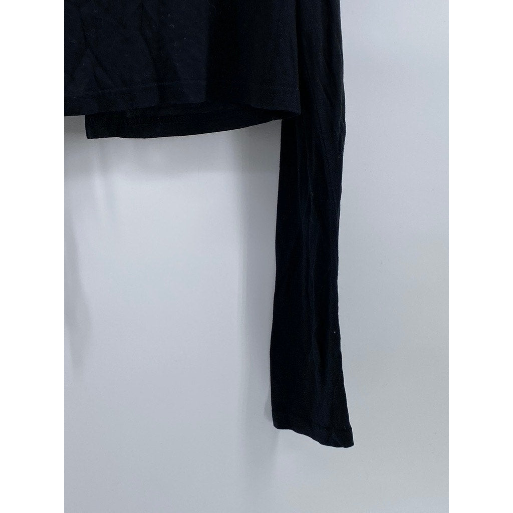 UNBRANDED Women's Black Crewneck Long Sleeve Tie-Back Keyhole Cropped Top SZ S