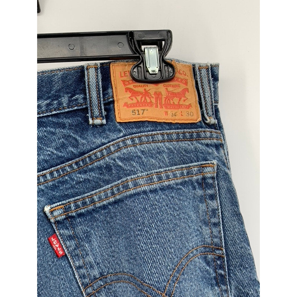 LEVI'S Men's Blue Denim Distressed 517 Bootcut Jeans SZ 36X30