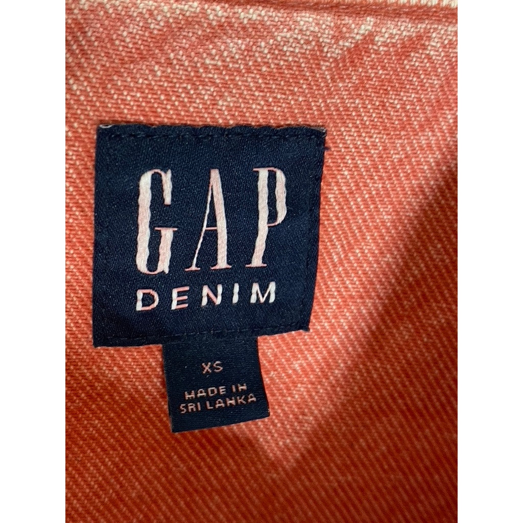 GAP DENIM Women's Pink Flamingo Button-Front Denim Utility Cropped Jacket SZ XS