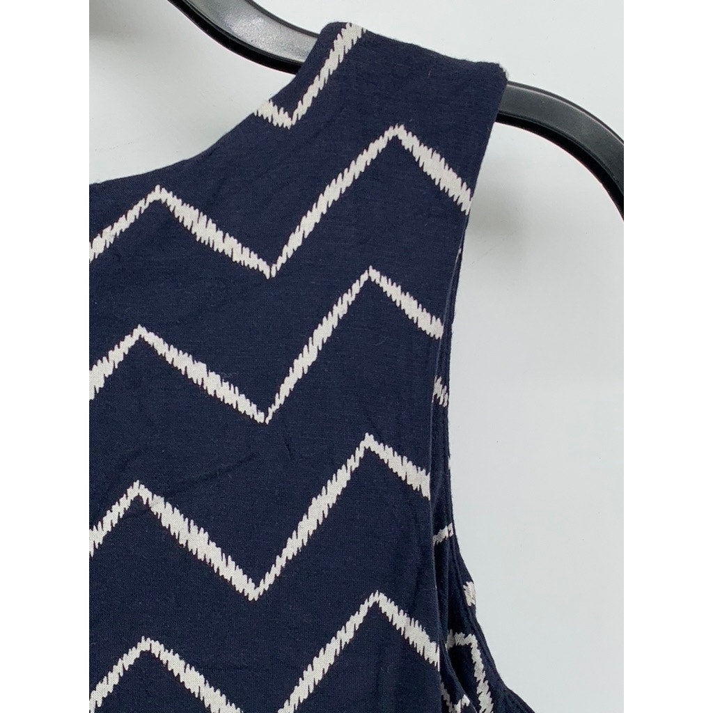 ST. JOHN'S BAY Women's Petite Navy-White Zig Zag Print Tank Maxi Dress SZ PM