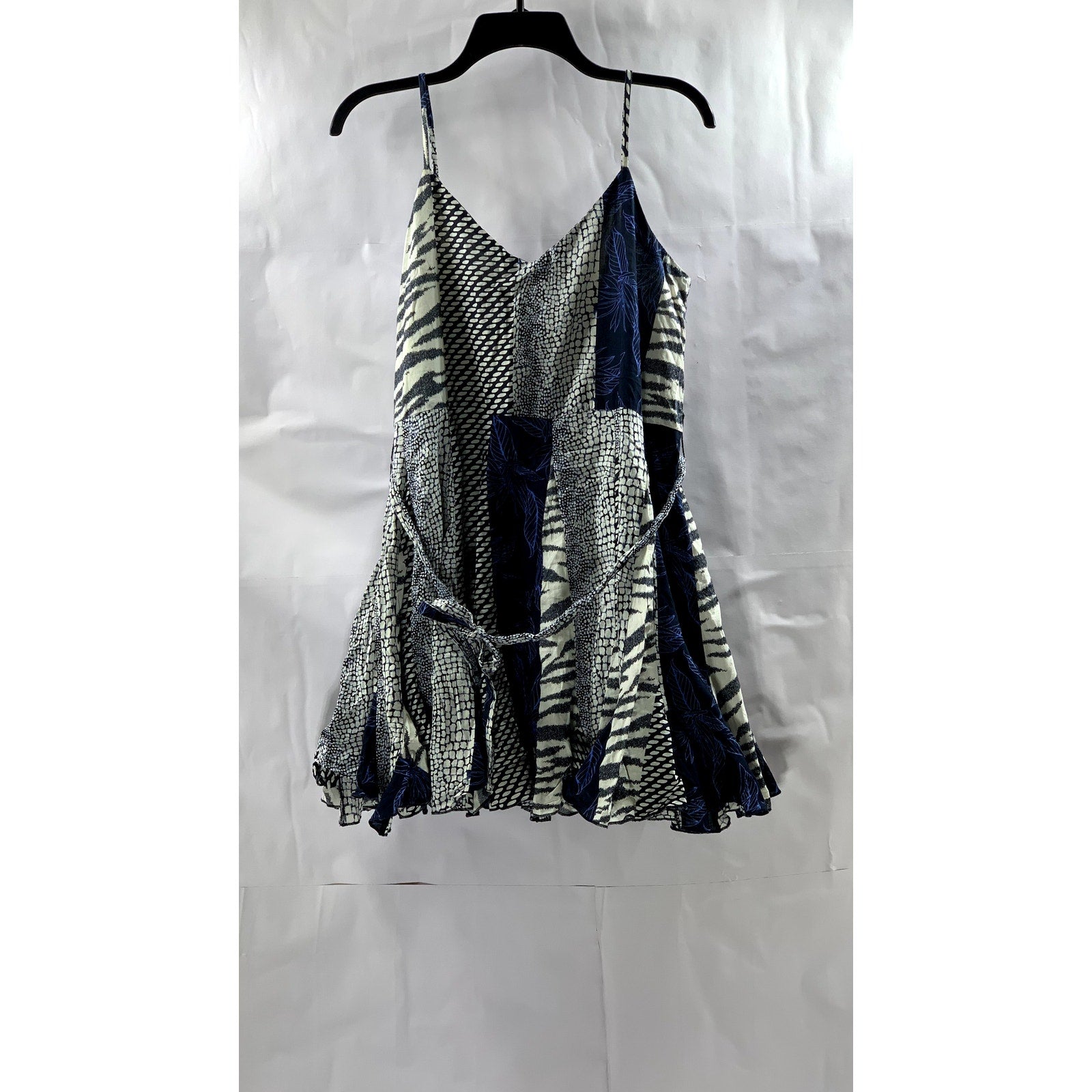 BANANA REPUBLIC Women's Petite Preppy Navy Printed Tie-Waist Mini Dress SZ S