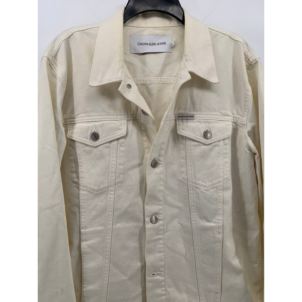 CALVIN KLEIN JEANS Men's White Denim  Button-Up Long Sleeve Trucker Jacket SZ L