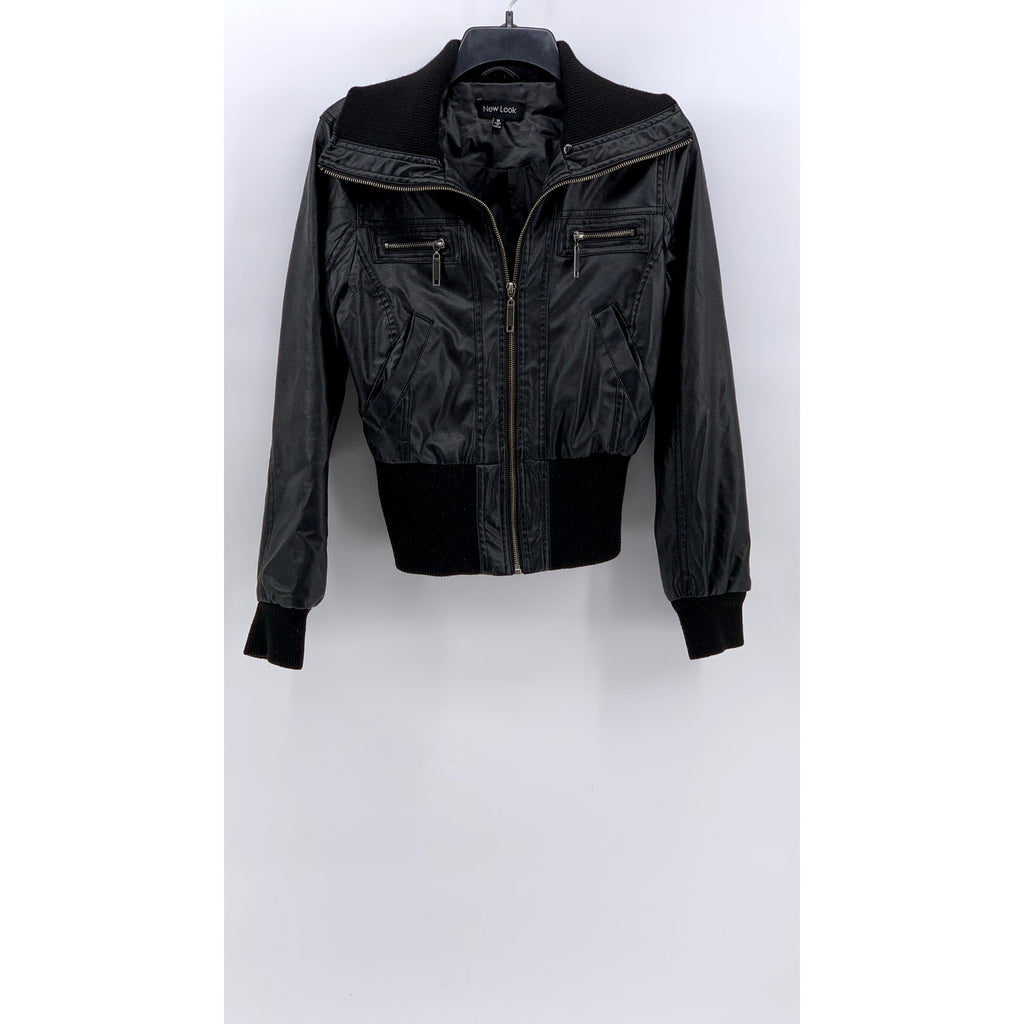 NEW LOOK Women's Black Faux-Leather Zip-Up Moto Jacket SZ M