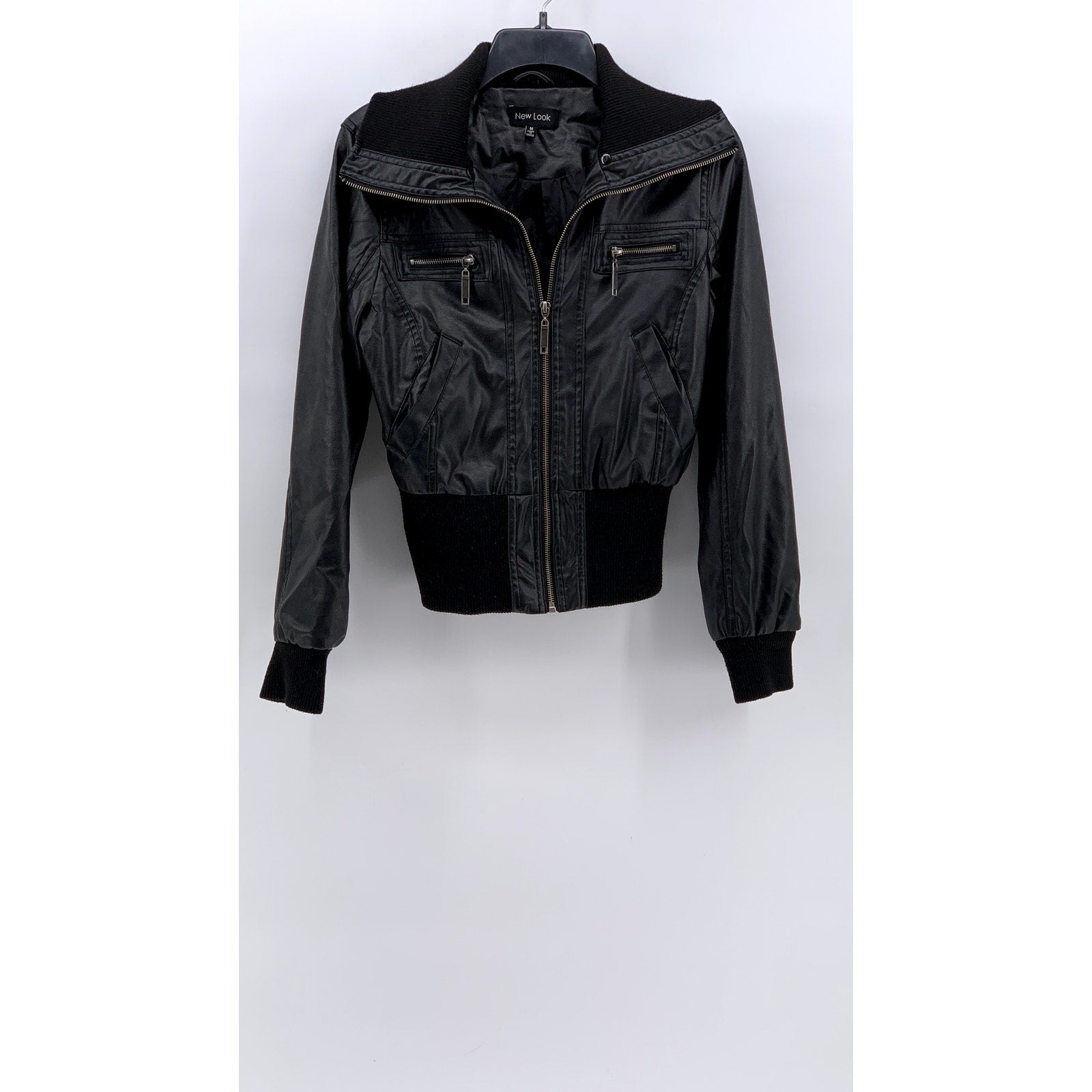 NEW LOOK Women's Black Faux-Leather Zip-Up Moto Jacket SZ M