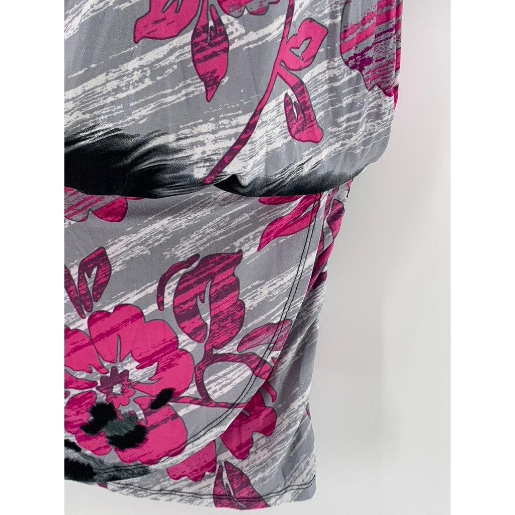 VIXEN Women's Gray-Pink Printed One-Shoulder Sleeve Bodycon Mini Dress SZ S