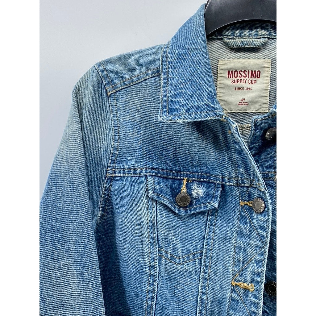 MOSSIMO SUPPLY CO Women's Blue Denim Distressed Oversized Button-Up Jacket SZ S
