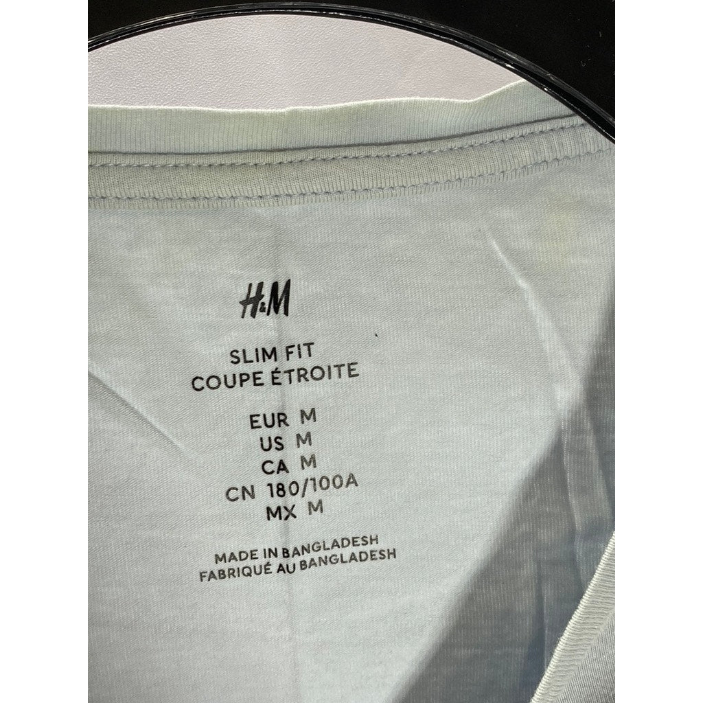 H&M Men's Light Blue Solid Slim-Fit Crewneck Short Sleeve T-Shirt SZ M
