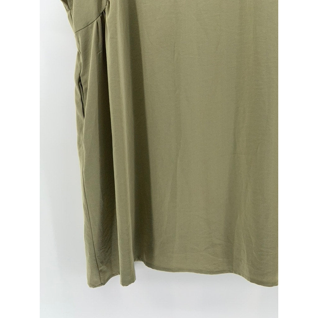 GRADE & GATHER Women's Olive Green Crewneck Relaxed-Fit A-Line Mini Dress SZ S