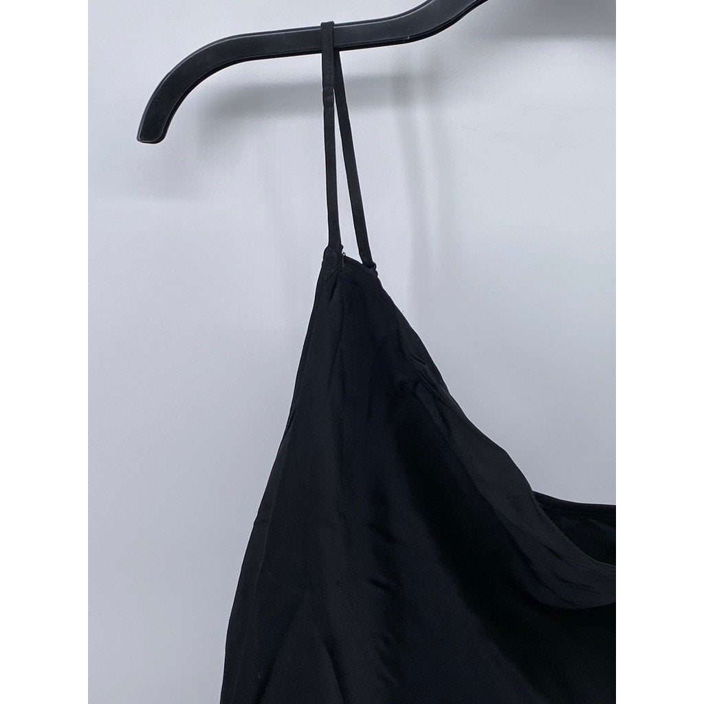 7 FOR ALL MANKIND Women's Black Satin Cowl-Neck Spaghetti Strap Camisole Top SZS