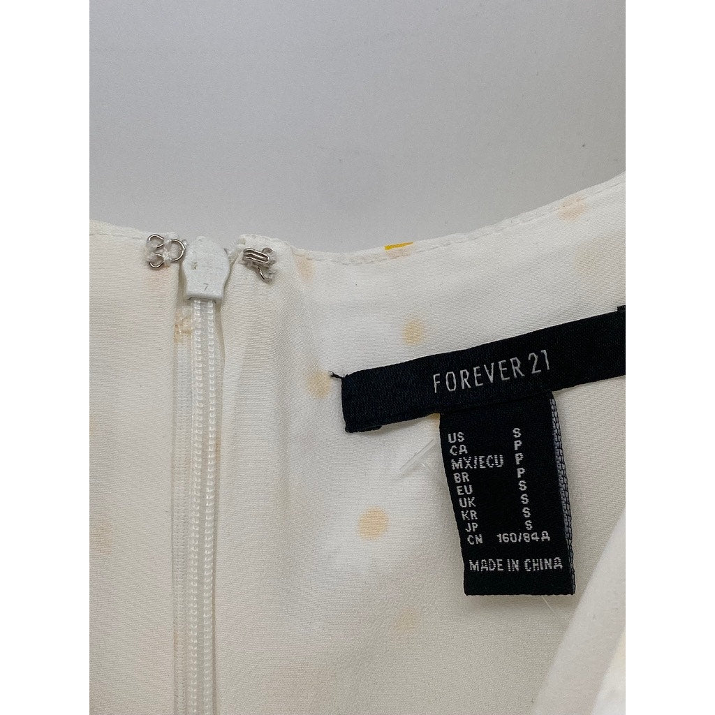 FOREVER 21 Women's White-Yellow Daisy Print Short Puff Sleeve Mini Dress SZ S