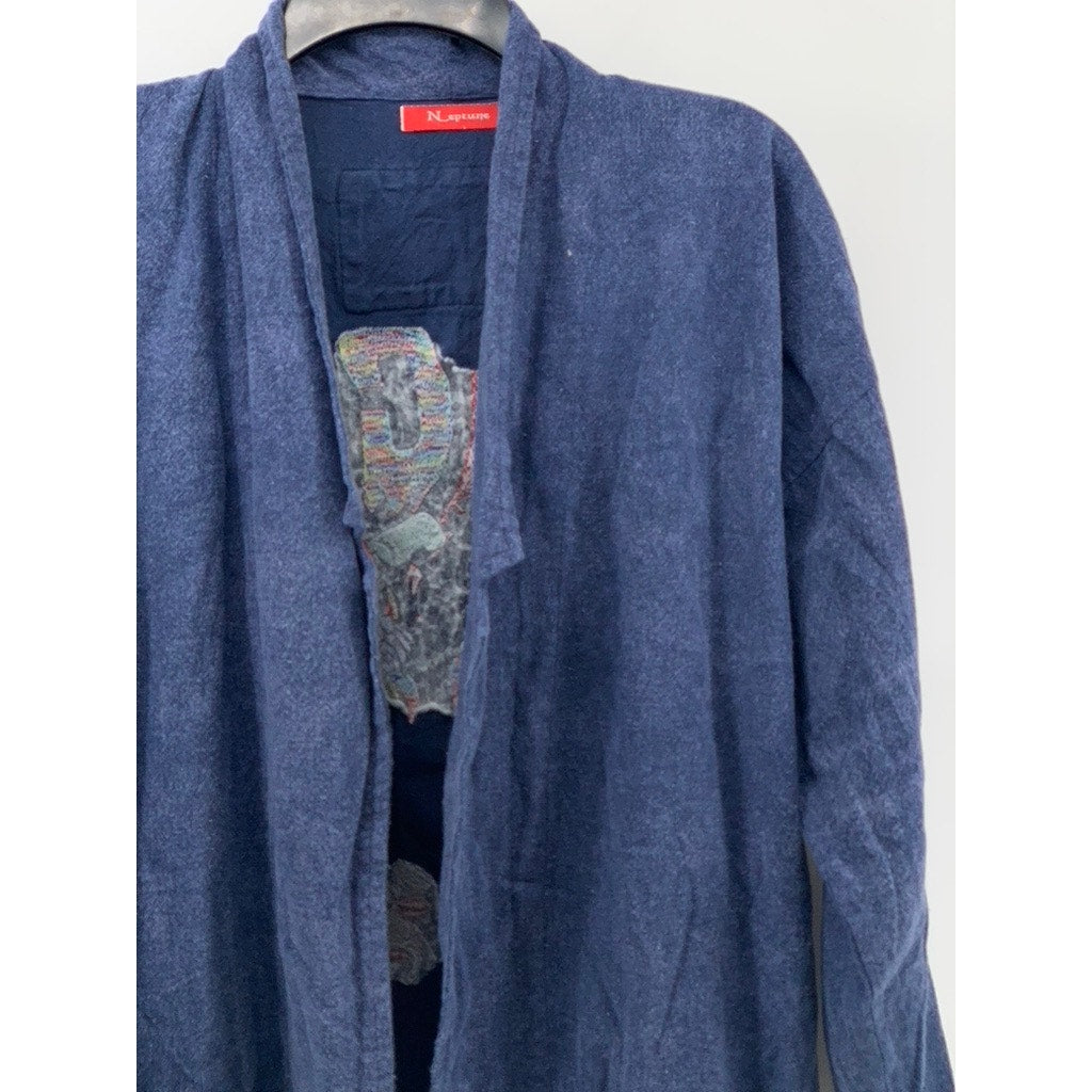 NEPTUNE Unisex Navy Rare TMCE Embroidered Graphic Open-Front Cardigan SZ OS