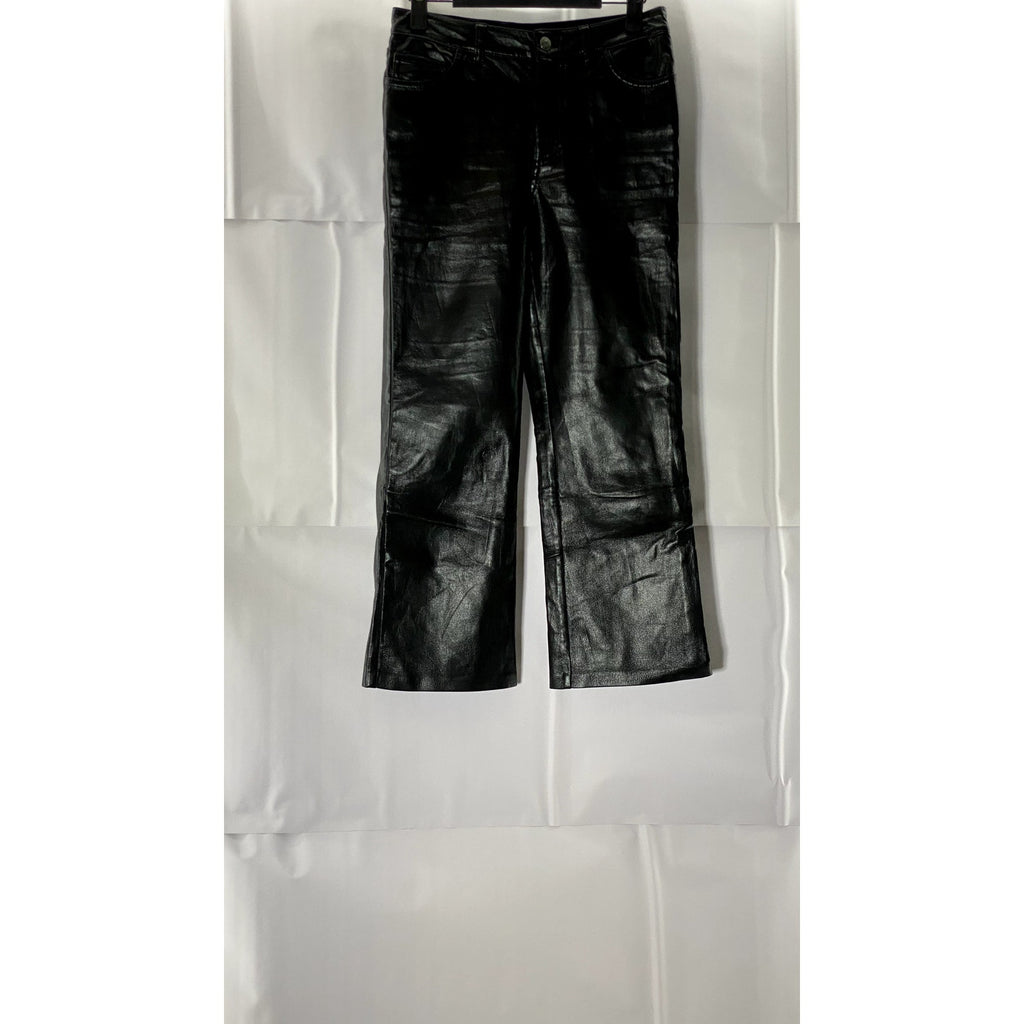 ARITZIA SUNDAY BEST Women's Black Faux-Leather Wide-Leg Five-Pocket Pants SZ 00
