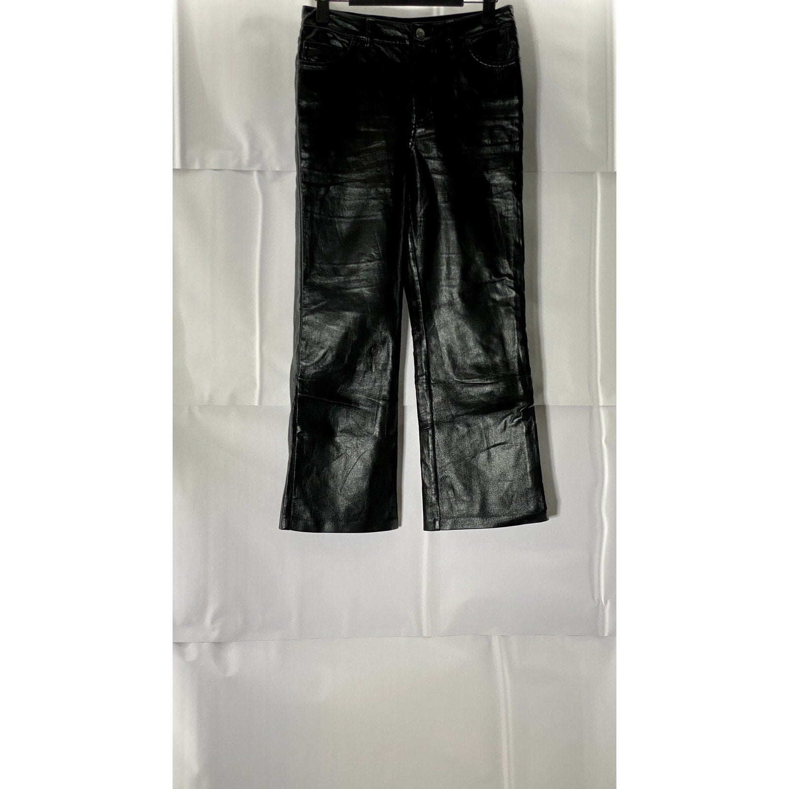 ARITZIA SUNDAY BEST Women's Black Faux-Leather Wide-Leg Five-Pocket Pants SZ 00
