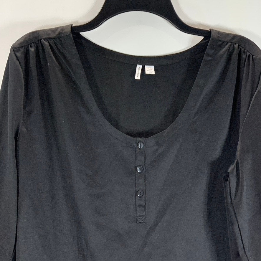 NORDSTROM Women's Black Solid Button Scoop-Neck Long Sleeve Top SZ XS