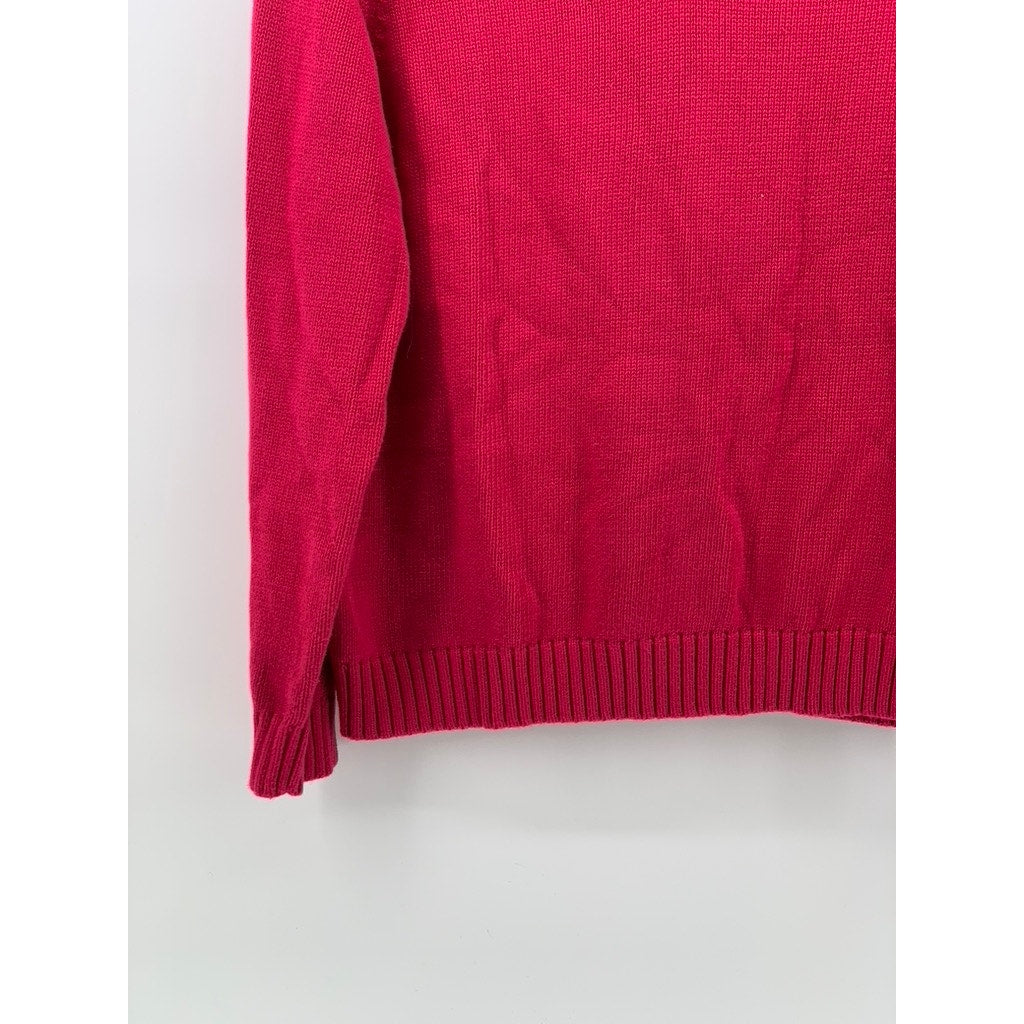 L.L.BEAN Women's Dark Pink Knit V-Neck Long Sleeve Pullover Cotton Sweater SZ S