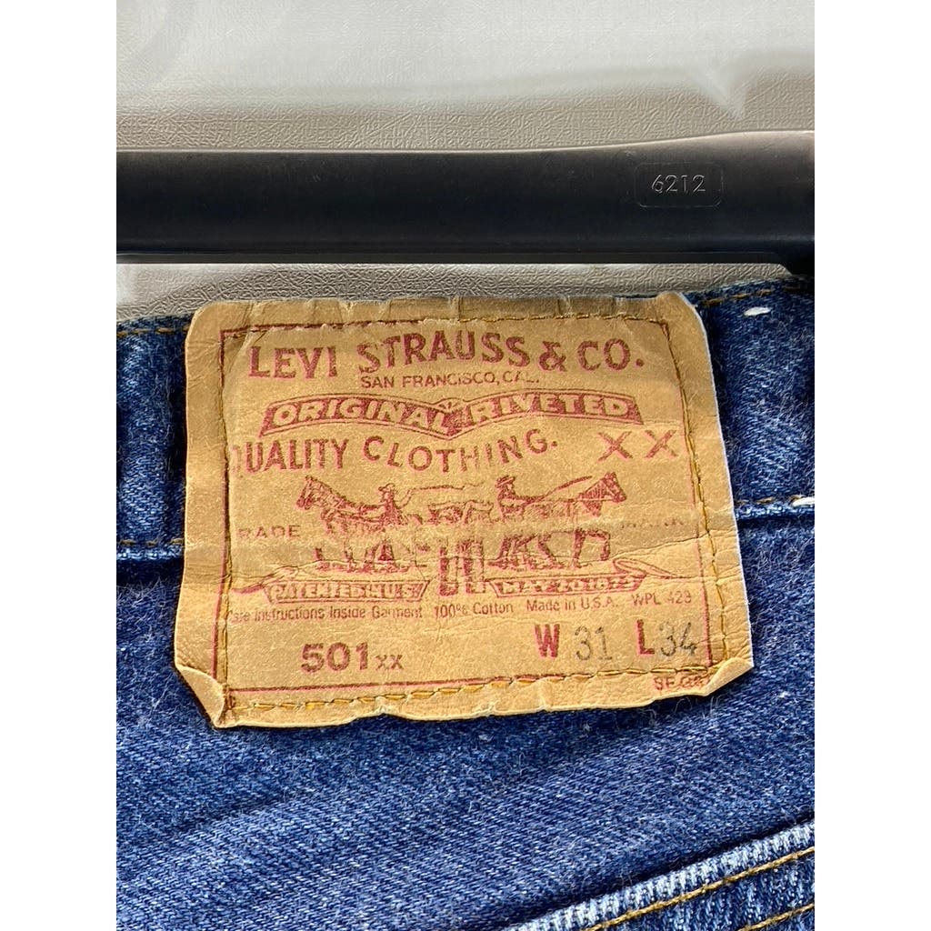 LEVI'S Men's Blue 501 Vintage Straight-Fit Five-Pocket Button-Fly Jeans SZ 31X34
