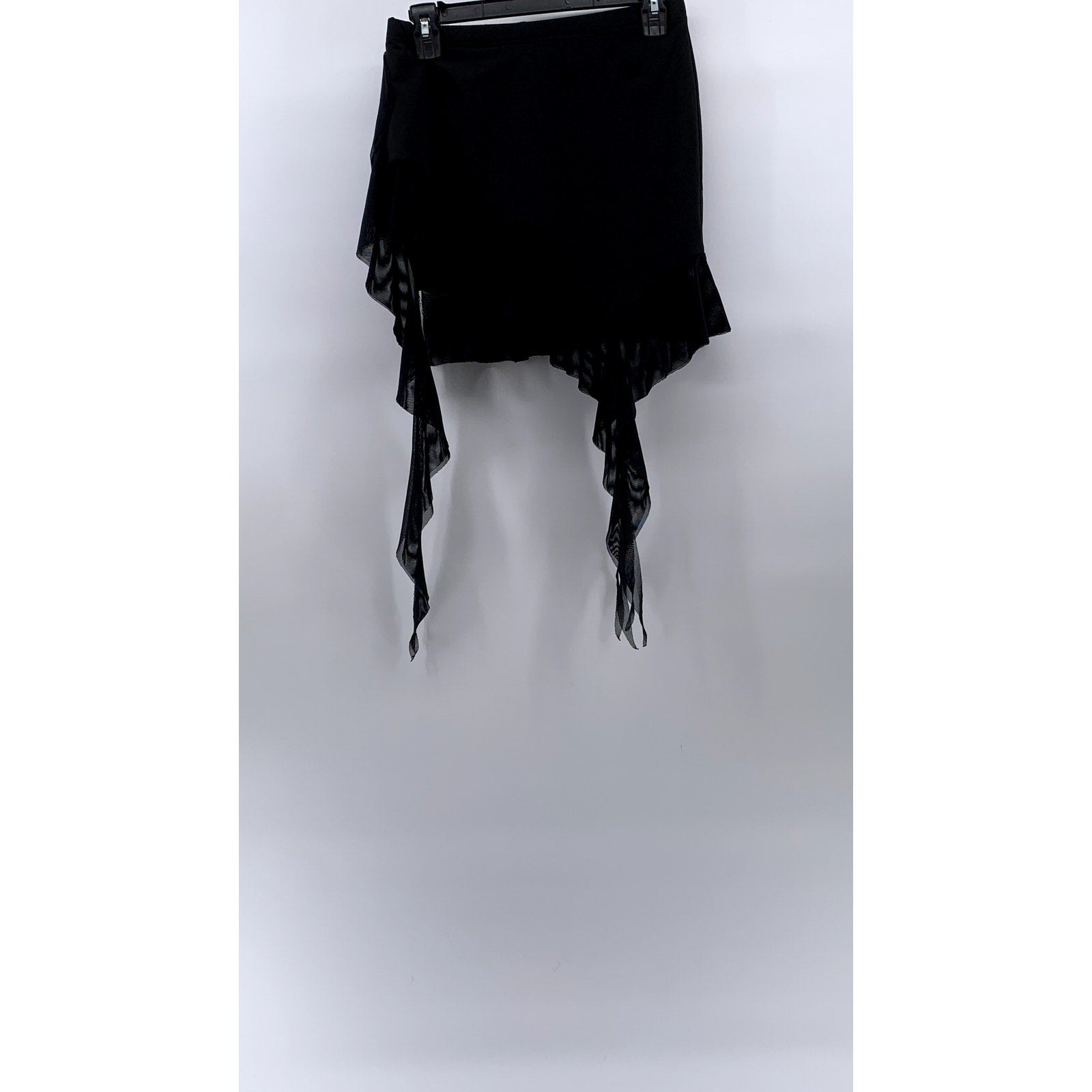 UNBRANDED Women's Black Asymmetrical Mesh Ruffle Hem Pull-On Mini Skirt SZ XS