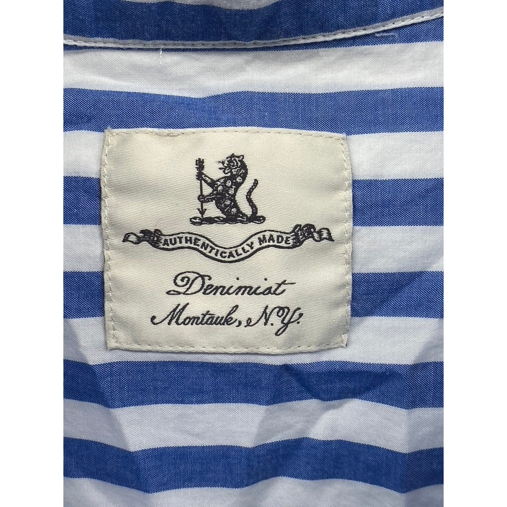 DENIMIST MONTAUK Women's Blue-Striped Button-Up Shirttail-Hem Top SZ S