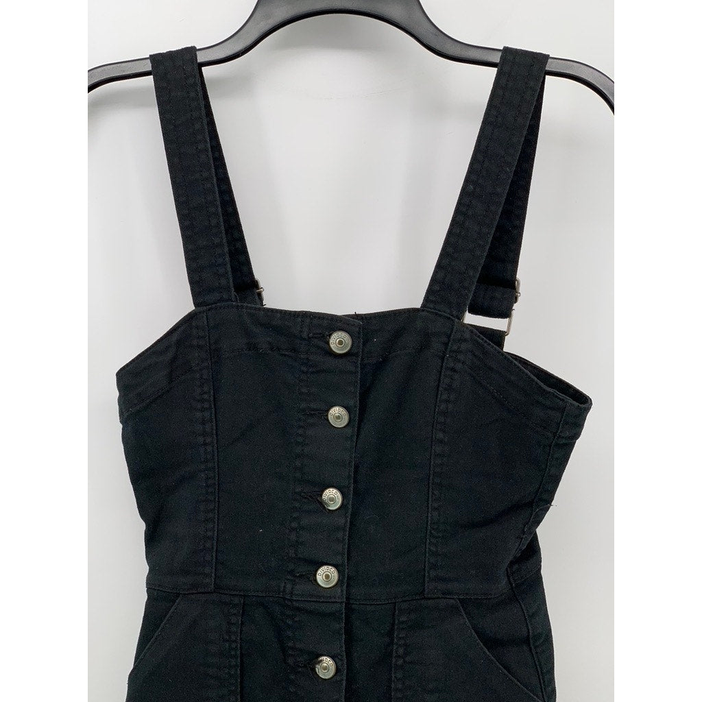 DIVIDED By H&M Women's Black Denim Straight-Neck Button-Up Mini Dress SZ 2