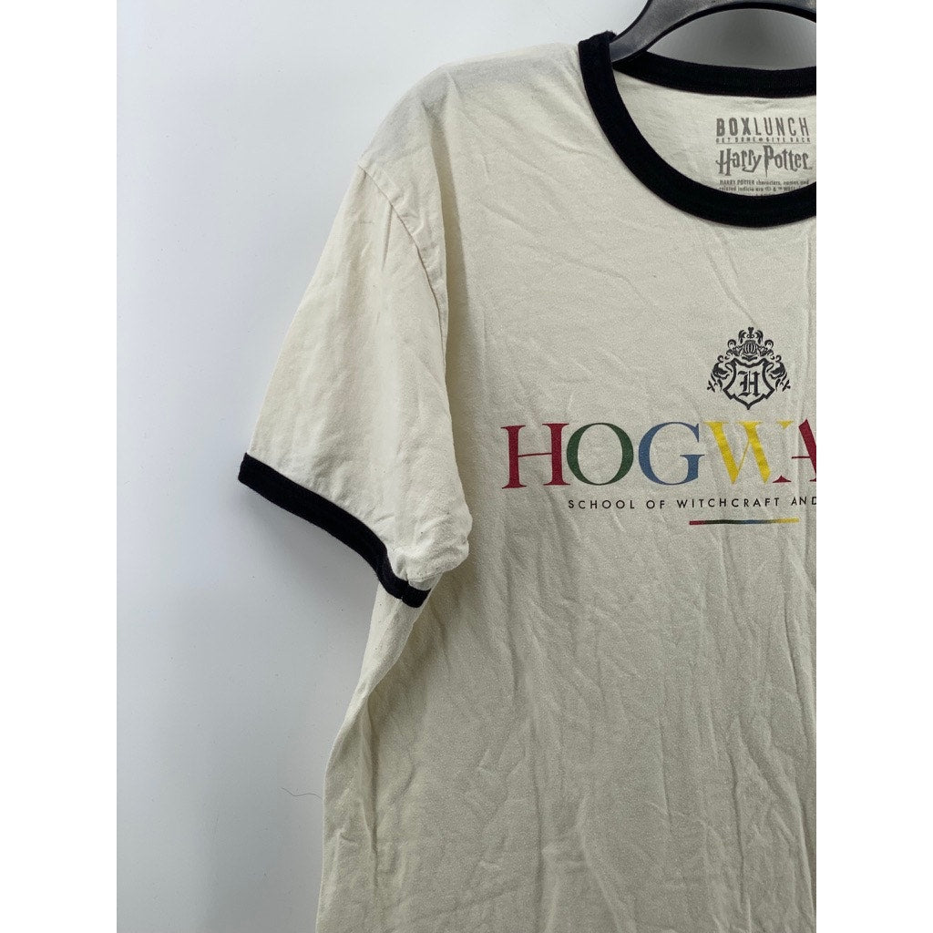BOX LUNCH Unisex Adult Beige-Black Crewneck Harry Potter Hogwarts T-Shirt SZ L