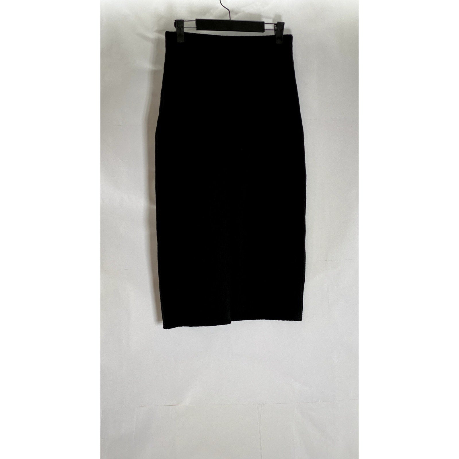 UNBRANDED Women's Black Rib Knit Pull-On Knee Length Casual Skirt SZ S