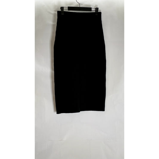 UNBRANDED Women's Black Rib Knit Pull-On Knee Length Casual Skirt SZ S