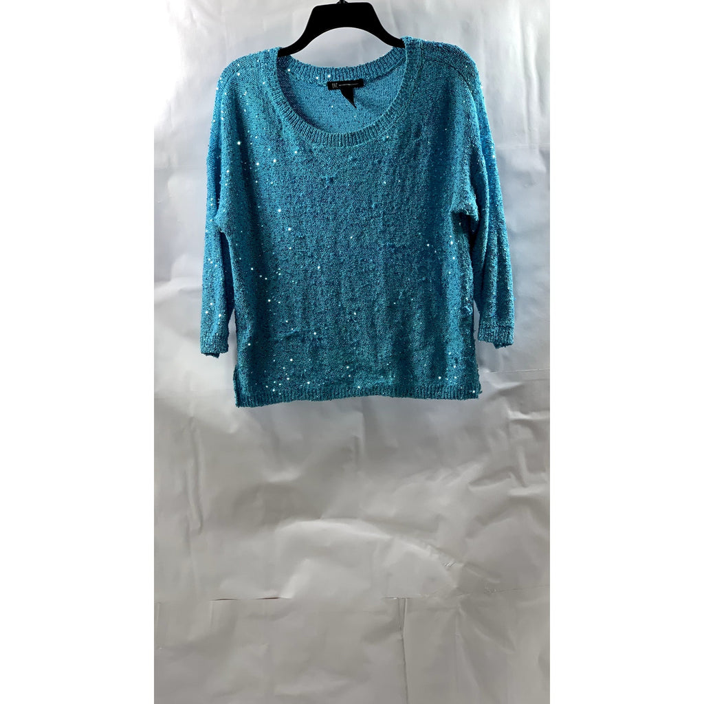 INC INTERNATIONAL CONCEPTS Women's Blue Knit Sequin Embellished Sweater SZ M
