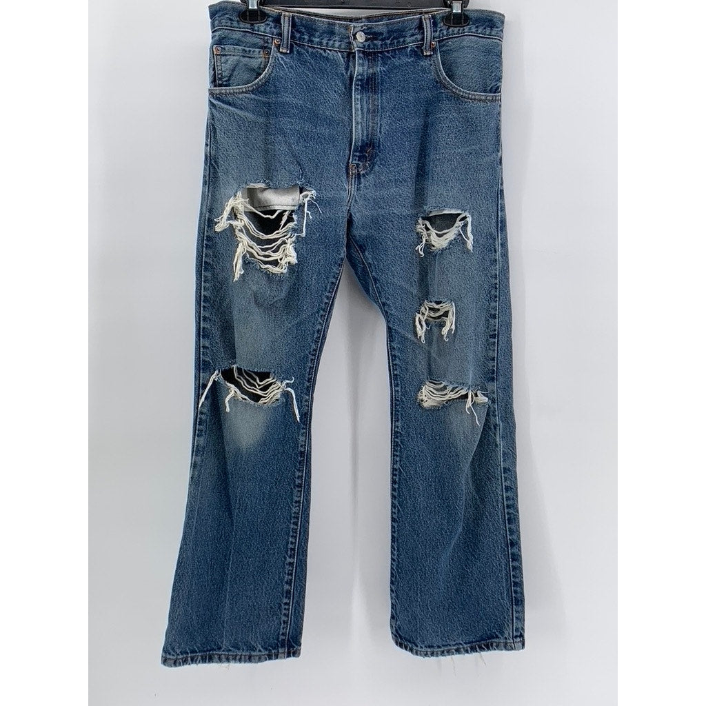 LEVI'S Men's Blue Denim Distressed 517 Bootcut Jeans SZ 36X30