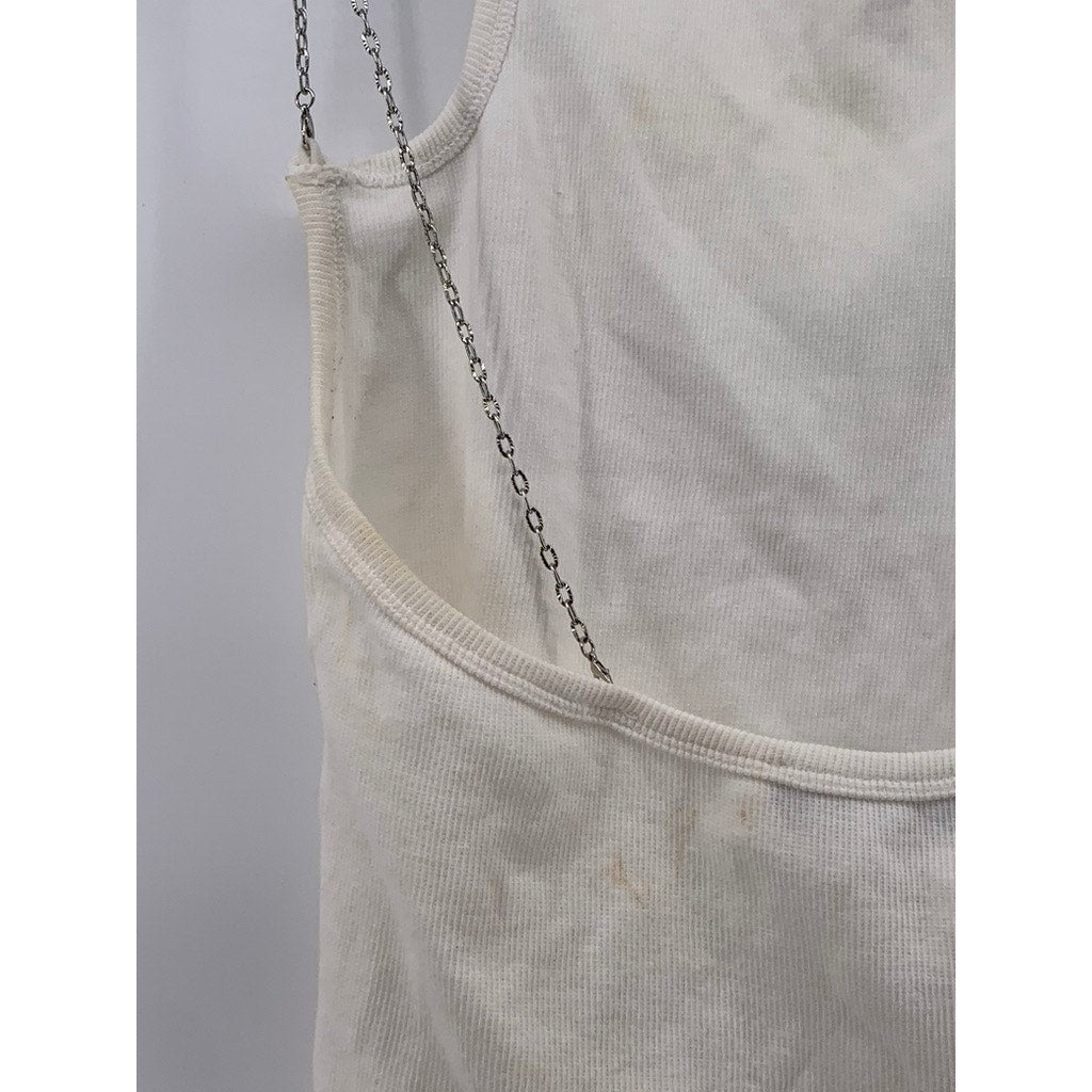 I.AM.GIA Women's White Ribbed Chain-Strap Halter Tank Top SZ S