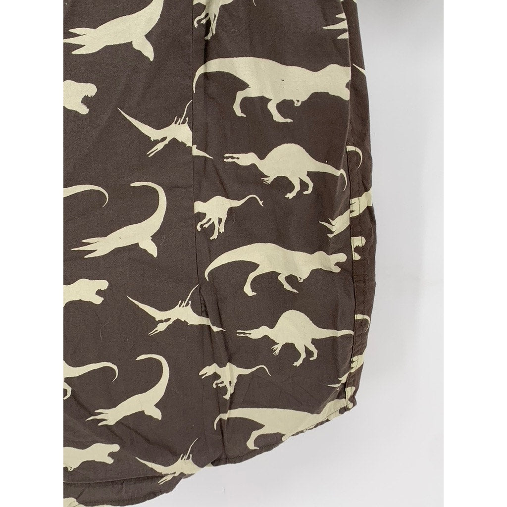MASSIVE APPAREL Men's Dinosaur Print Brown Button Front Short Sleeve Shirt SZ XL