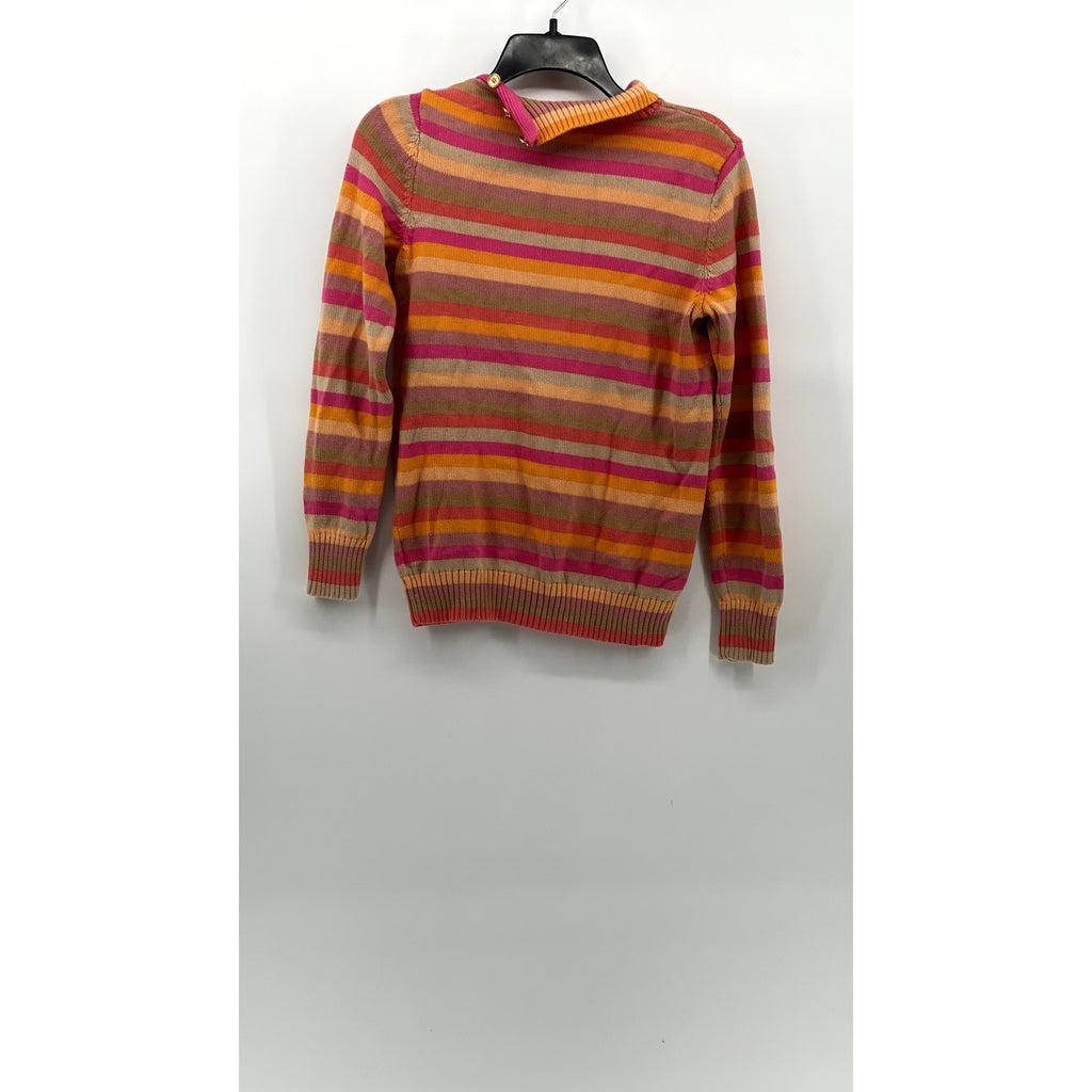 LIZ CLAIBORNE Women's Pink-Orange Striped Knit Button Mock-Neck Sweater SZ M