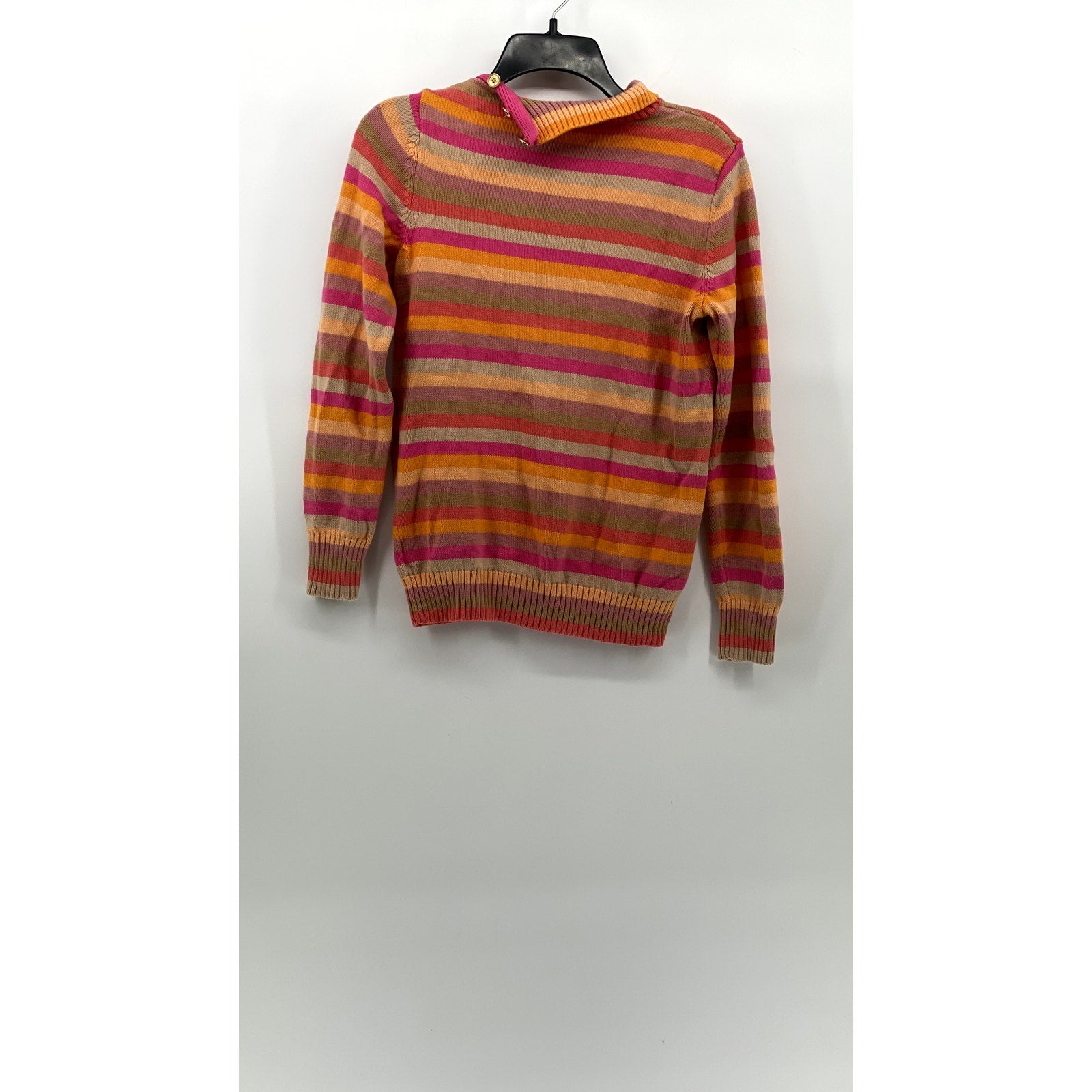 LIZ CLAIBORNE Women's Pink-Orange Striped Knit Button Mock-Neck Sweater SZ M