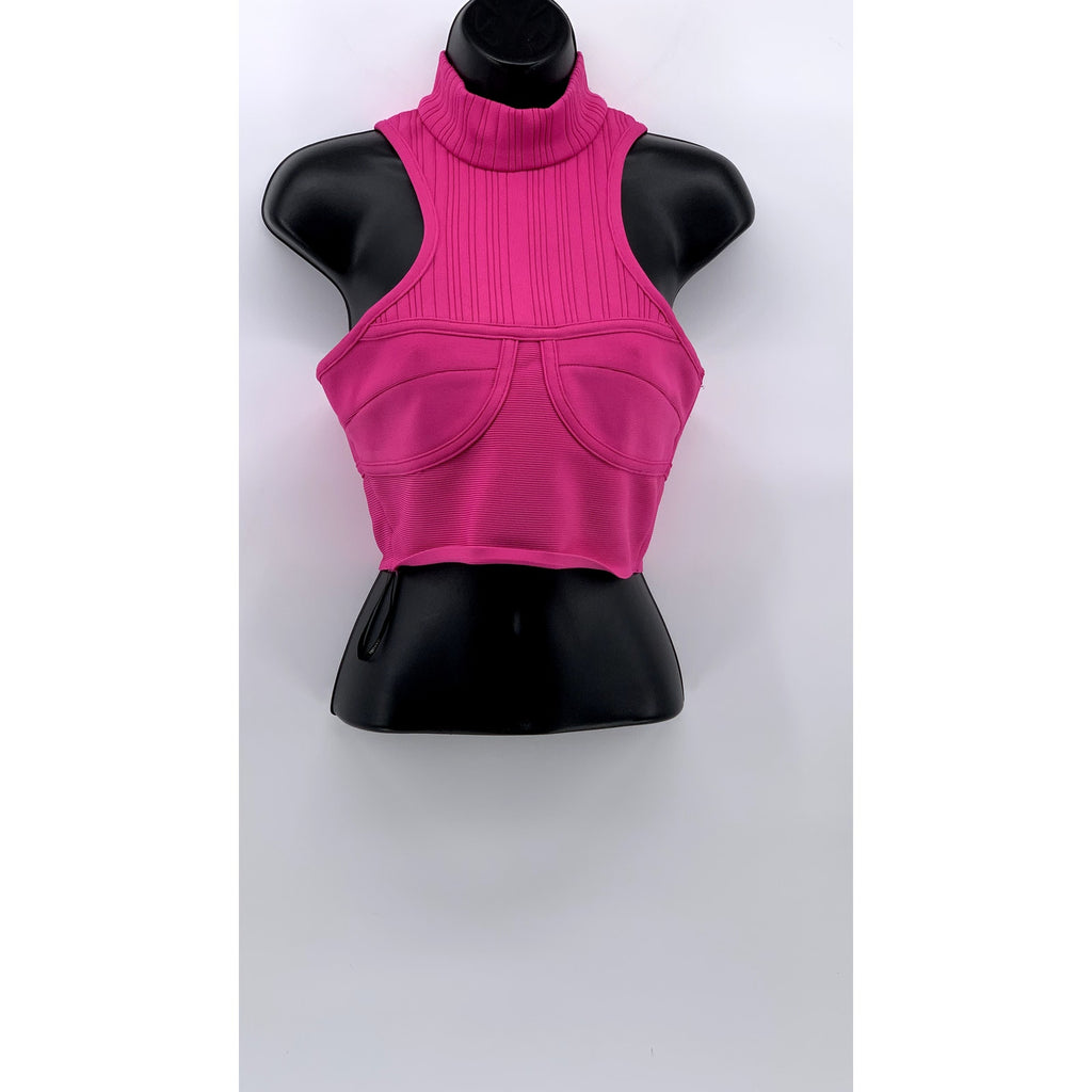 FOREVER 21 Women's Fuchsia Pink High-Neck Sleeveless Cropped Top SZ S