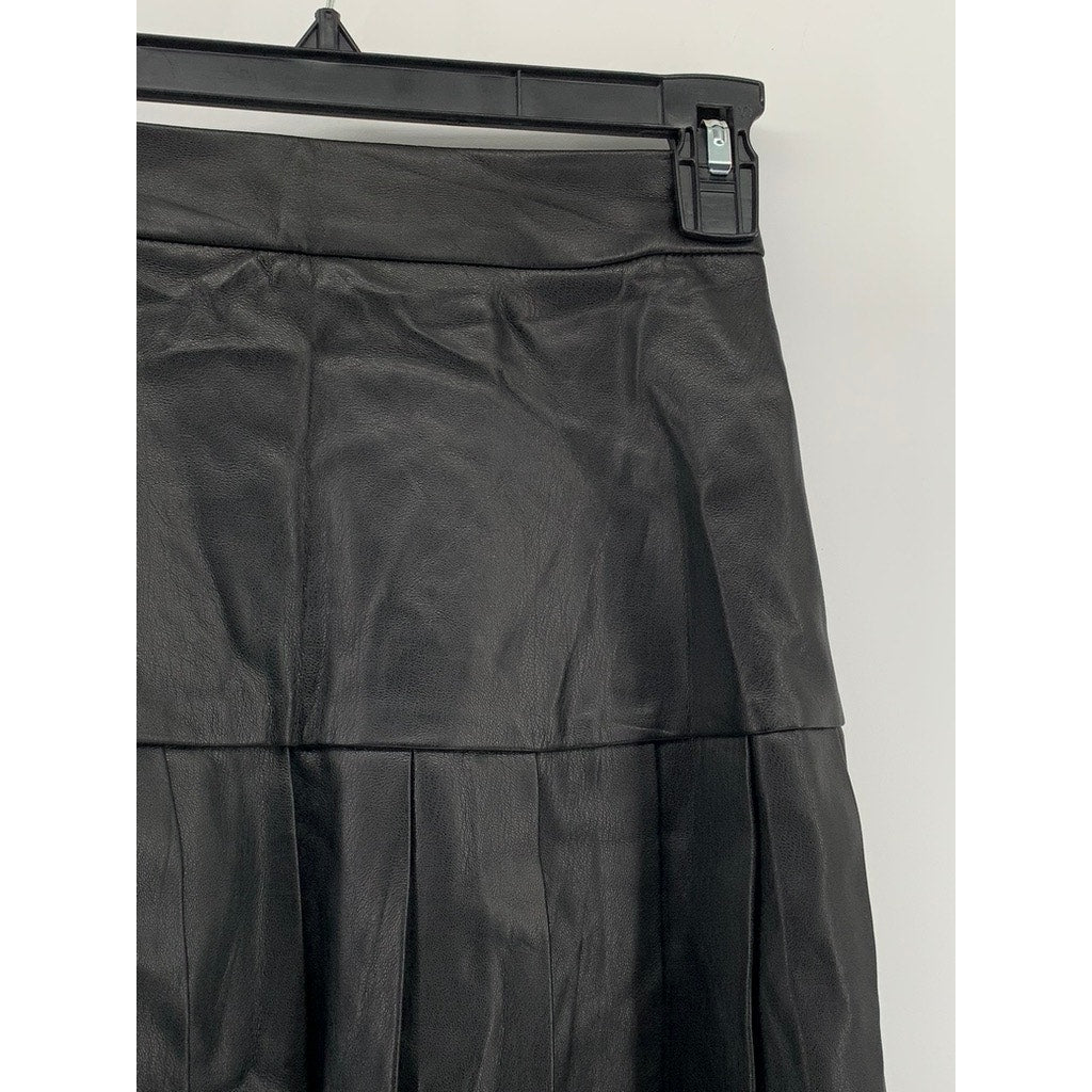 BAR III Women's Black Faux-Leather Pleated Mini Skirt SZ XS