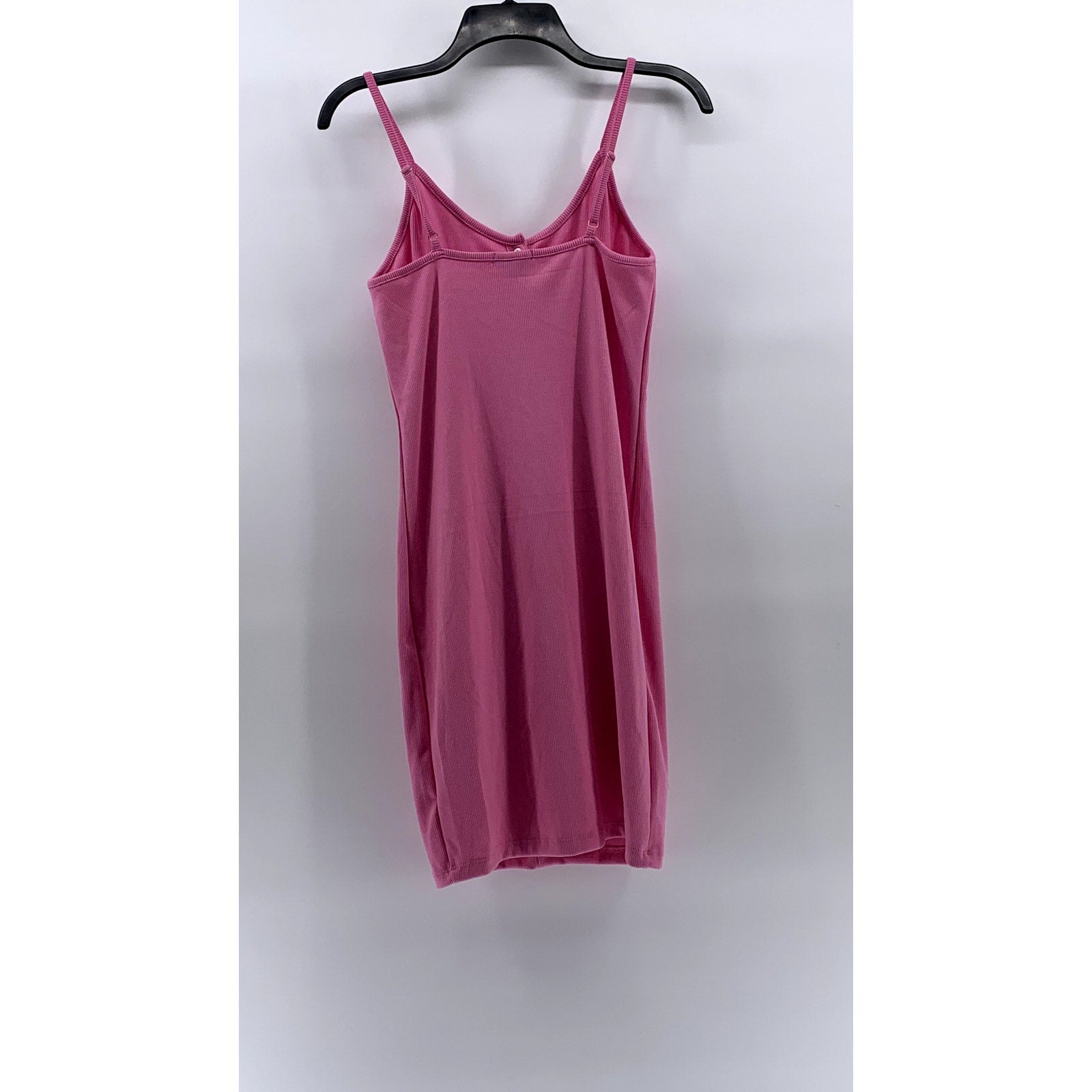 ACTIVE USA Women's Light Pink V-Neck Ribbed Button-Front Mini Dress SZ L